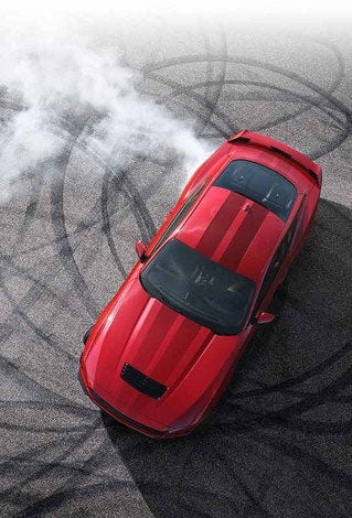 Overhead view of a 2024 Ford Mustang® model with tire tracks on pavement | Tubbs Brothers, Inc in Sandusky MI